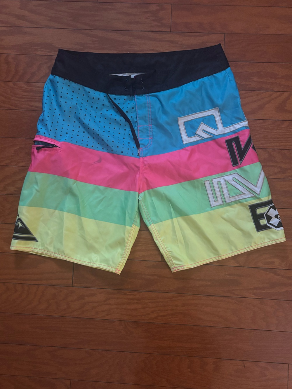 Quiksilver Men's Multicolor Rainbow Stripe Board Shorts - Black Waistband